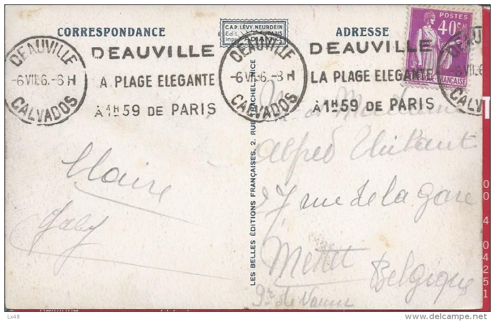'Élégante Plage Deauville à 1h59 De Paris' Flammula Distribué Calvados 1936.Postal Plage Trouville. Caen.Normandia.2scan - Lettres & Documents