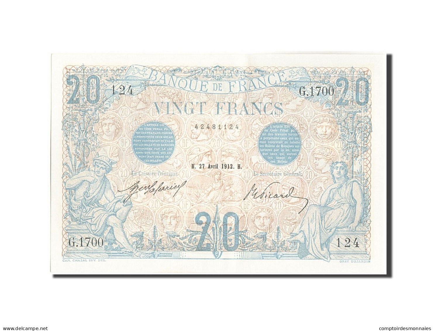 Billet, France, 20 Francs, 20 F 1905-1913 ''Bleu'', 1912, 1912-04-27, SPL+ - 20 F 1905-1913 ''Bleu''