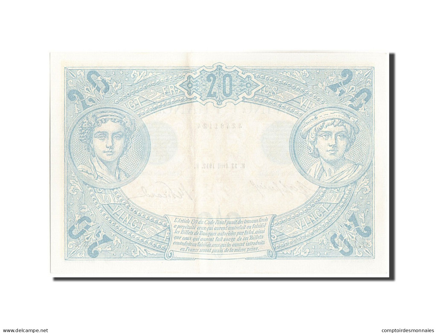 Billet, France, 20 Francs, 20 F 1905-1913 ''Bleu'', 1912, 1912-04-27, SPL+ - 20 F 1905-1913 ''Bleu''