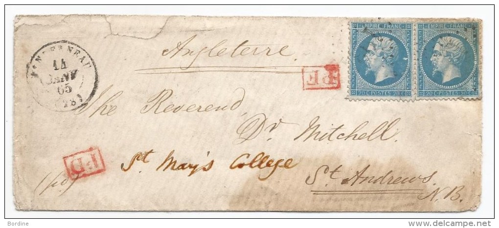 - Lettre - FINISTERE - LANDERNEAU GC.1934 S/N°22X2 - 1863 - Double Variété - RARE VOIR - 1862 Napoleone III