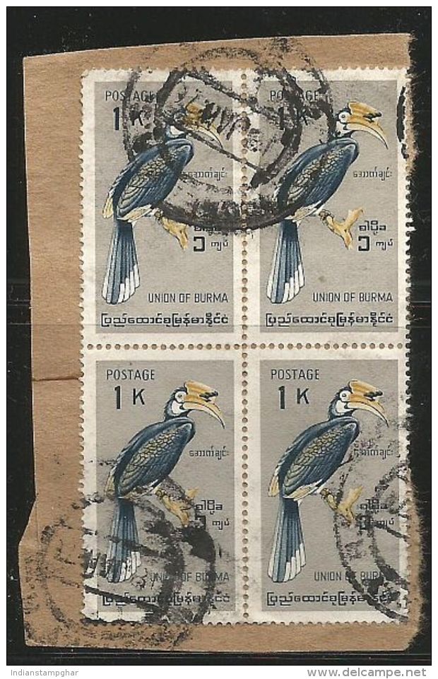 Union Of Burma Used Stamps Birds 1K Block Of 4's On Piece Of Paper, As Per Scan - Coucous, Touracos