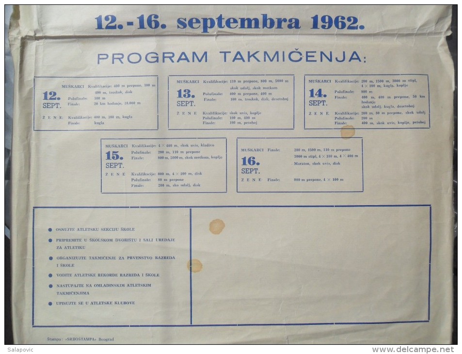 POSTER, PLAKAT  ATHLETICS - PEA Championship Of Europe BEOGRAD 1962 - Athlétisme