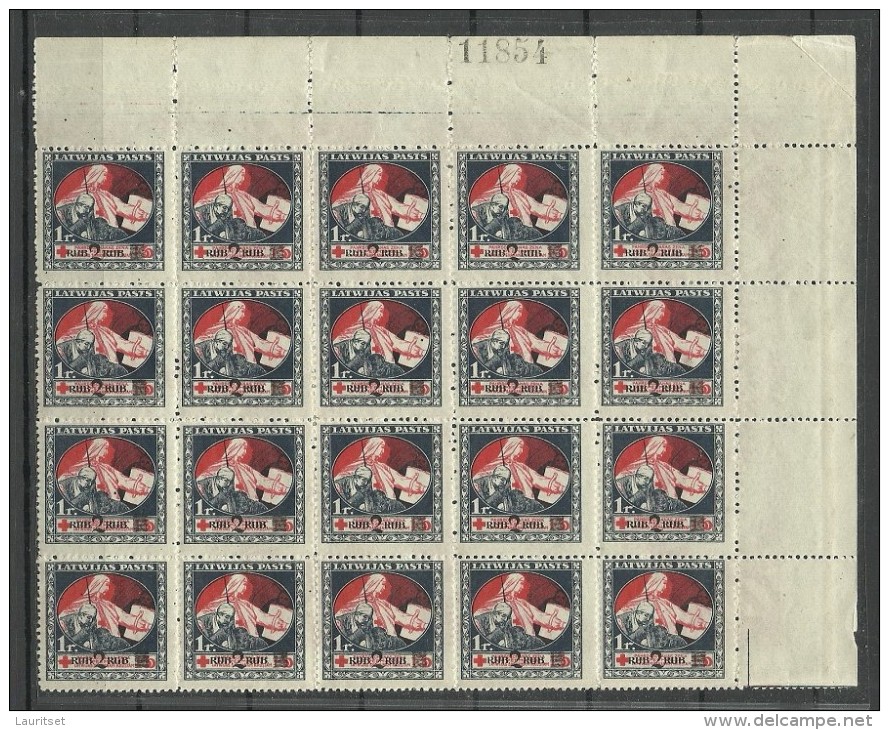 LATVIA Lettland 1921 Michel 66 Z In 20-Block MNH - Lettonie