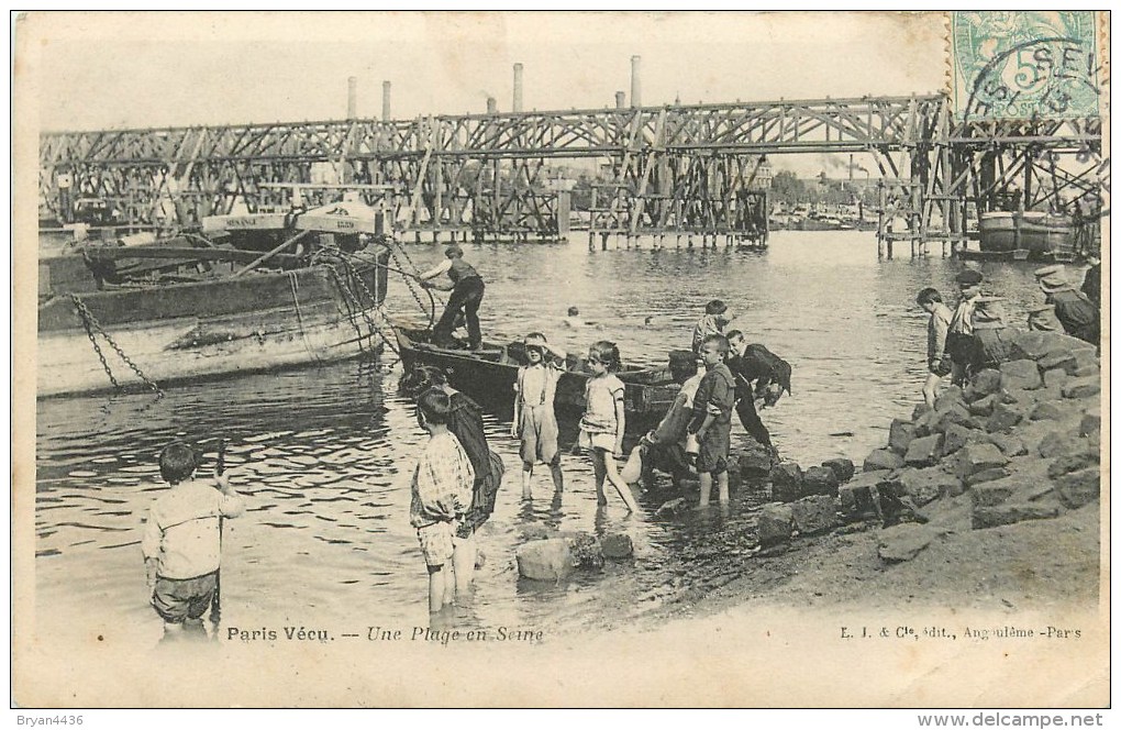 PARIS VECU -  UNE PLAGE EN SEINE- CPA ANIMEE - édit; LAROCHE - L.J. &Cie. - La Seine Et Ses Bords