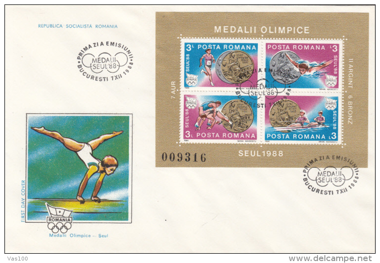 OLYMPIC GAMES, SEOUL'88, OLYMPIC MEDALS, COVER FDC, 1988, ROMANIA - Zomer 1988: Seoel