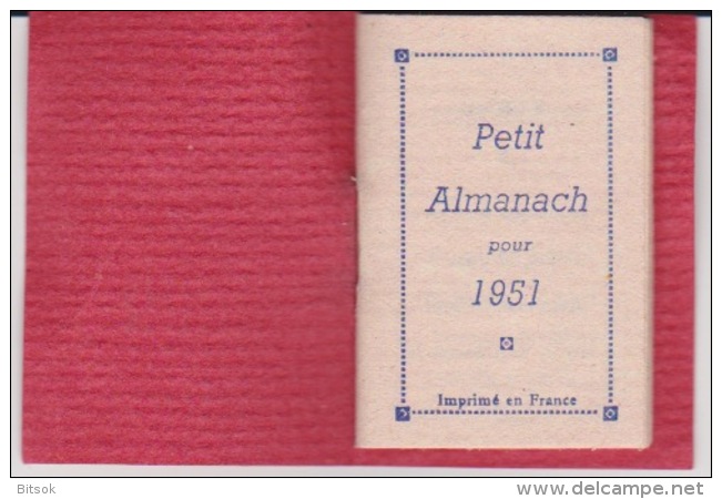 Calendrier Petit Almanach 1951 Rouge - Petit Format : 1941-60