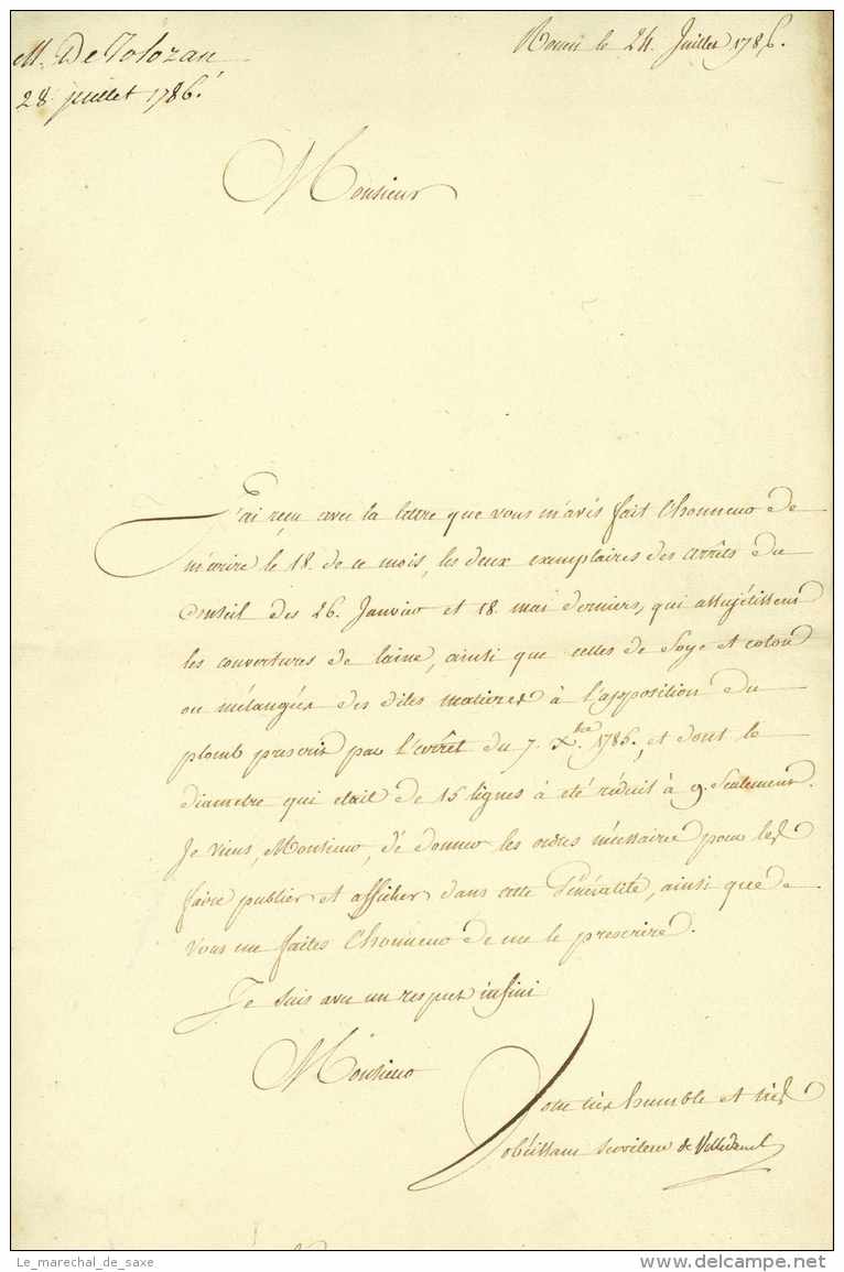 Pierre-Charles De VILLEDEUIL (1742-1828) - Controleur General Des Finances - Rouen 1786 Tolozan - Documents Historiques