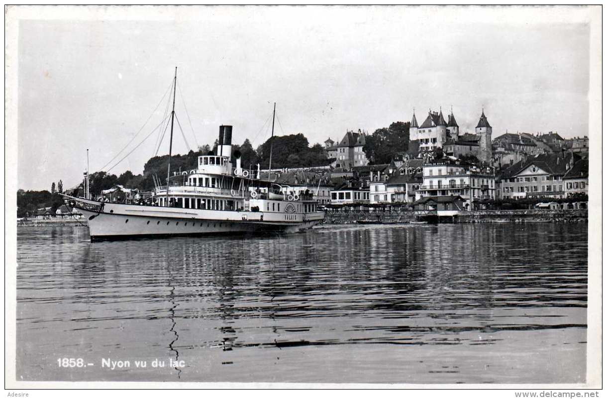 Schweiz 1949 - 5 + 2 X 10 C Frankierung + Zensurstempel Auf Ak (NYON Vu Du Lac, Dampfschiff) Gel.v.Nyon &gt; Wien - Briefe U. Dokumente