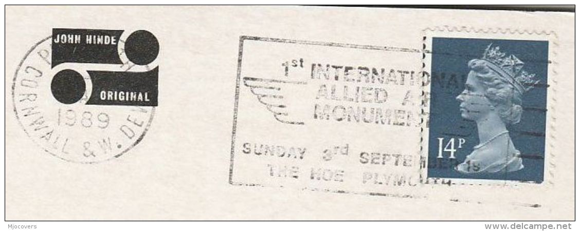 1989 Plymouth GB Stamps COVER SLOGAN Pmk 1st INTERNATIONAL ALLIED AIR MONUMENT  Wwii (postcard Polperro) - WW2