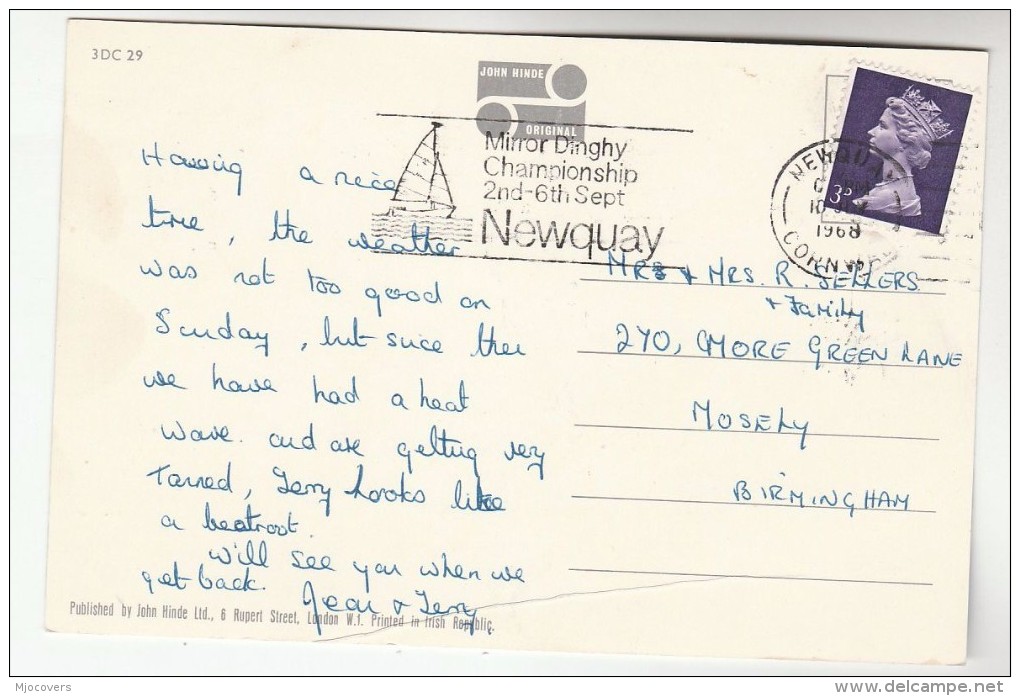 1968 COVER Newquay DINGHY CHAMPIONSHIP Sailing Sport SLOGAN (postcard West Looe) Stamps Gb - Covers & Documents