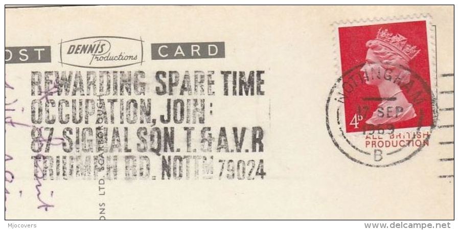 1969 Nottingham GB Stamps COVER SLOGAN Pmk JOIN 87 SQN T & AVR REWARDING SPARE TIME OCCUPATION  (postcard Nottingham) - Briefe U. Dokumente