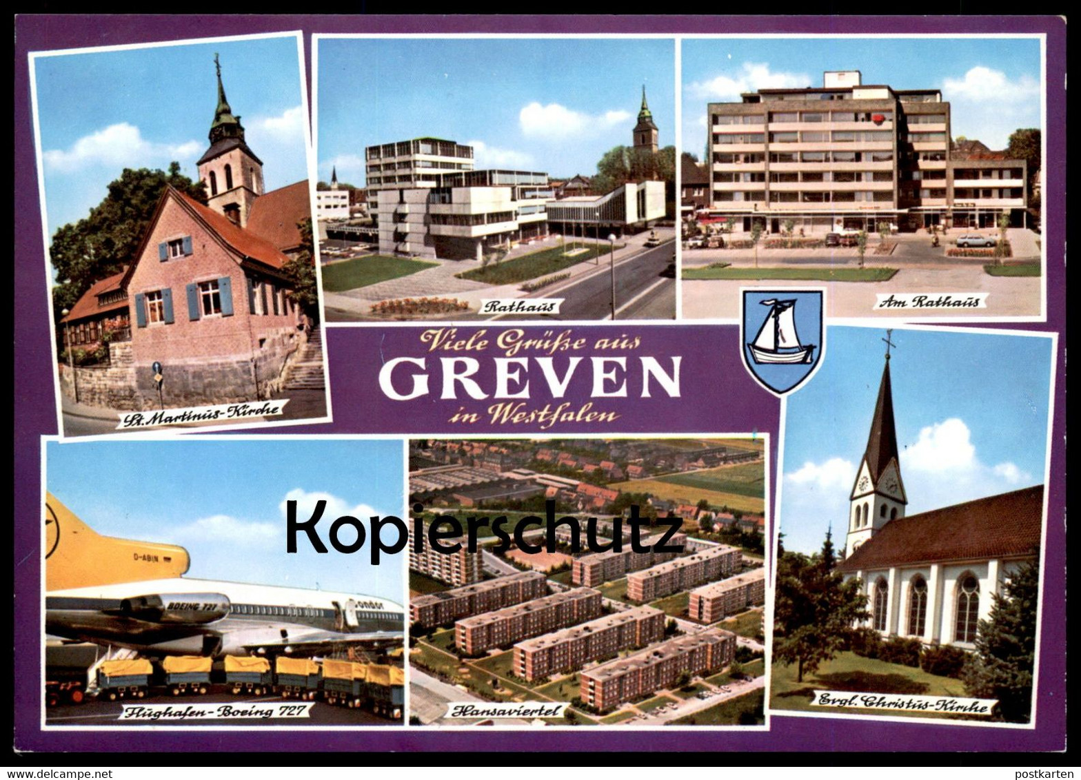 ÄLTERE POSTKARTE VIELE GRÜSSE AUS GREVEN IN WESTFALEN HANSAVIERTEL FLUGHAFEN BOEING 727 CONDOR Postcard Ansichtskarte AK - Greven