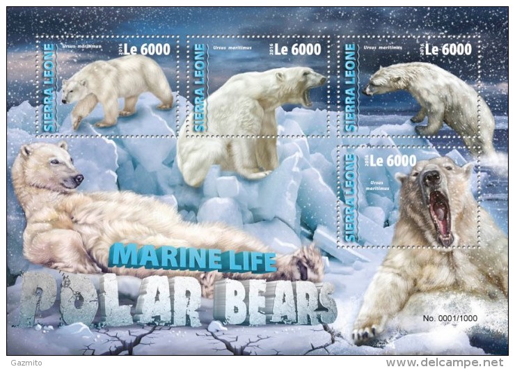 Sierra Leone 2016, Animals, Polar Bears, 4val In BF - Arctische Fauna