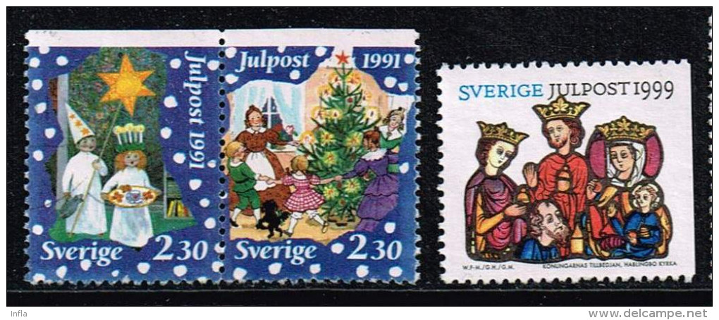 Schweden 1991/99, Michel# 1692 - 1693 + 2149 O Julpost 1991 + 1999 - Oblitérés