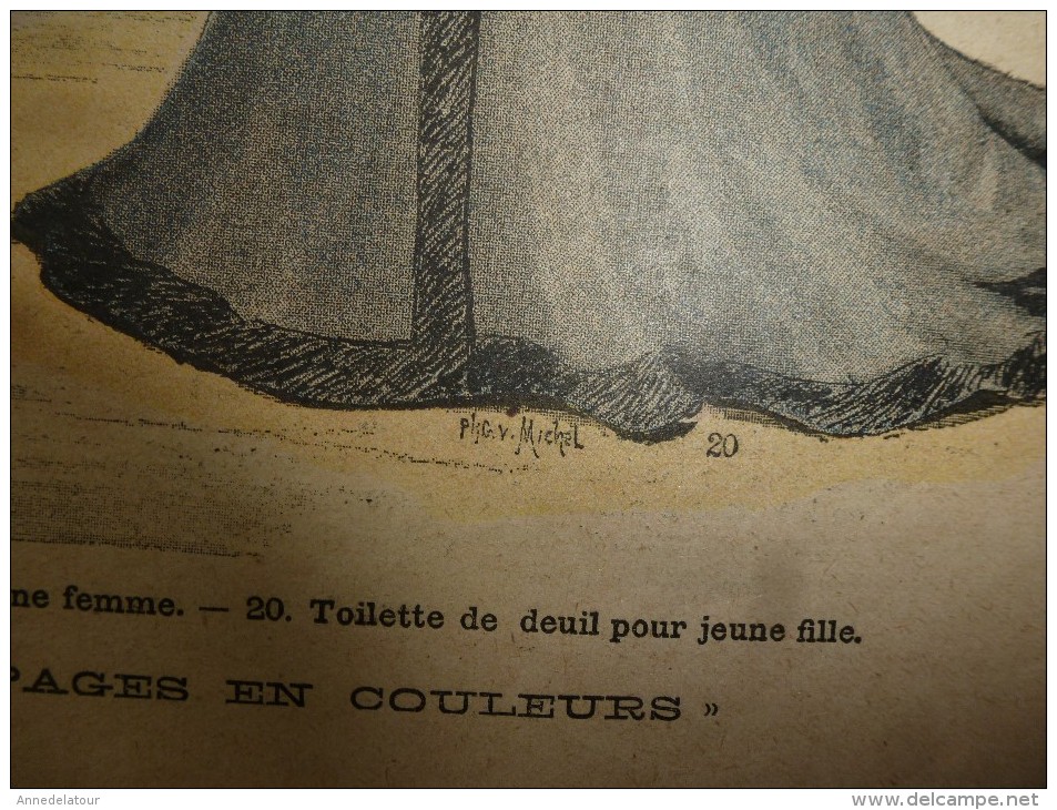 1901 La MODE du Petit Journal ELEGANTE TOILETTE DE DEMI-DEUIL ,TOILETTE POUR JEUNE FILLE grav couleurs  d-page et une