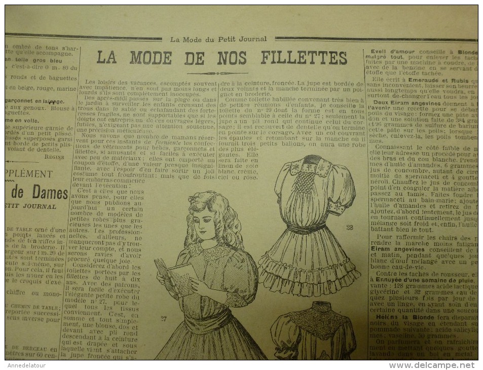1901 La MODE du Petit Journal ELEGANTES TENUES pour JEUNE FILLE et GARCON grav couleurs  1ere page