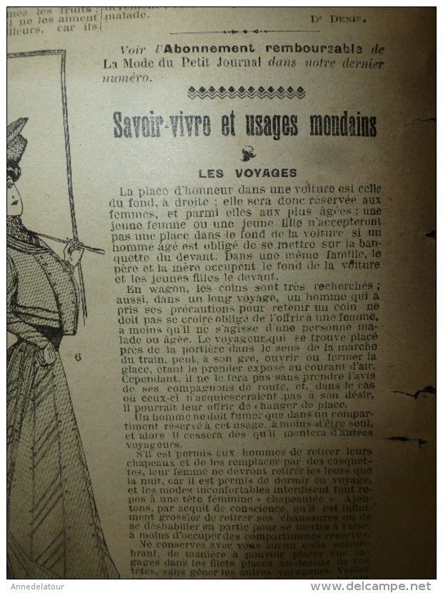 1905 La MODE du Petit Journal TOILETTES POUR JEUNES FEMMES, EN AUTOMOBILE ,grav couleurs  1ere page