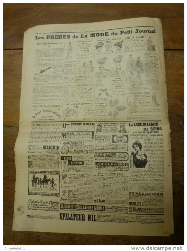 1905 La MODE du Petit Journal TOILETTES POUR JEUNES FEMMES, EN AUTOMOBILE ,grav couleurs  1ere page