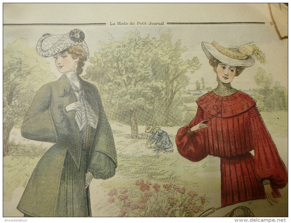 1902 La MODE du Petit Journal TOILETTES de PROMENADE pour JEUNE FILLE et JEUNE FEMME,grav couleurs  1ere page & double p