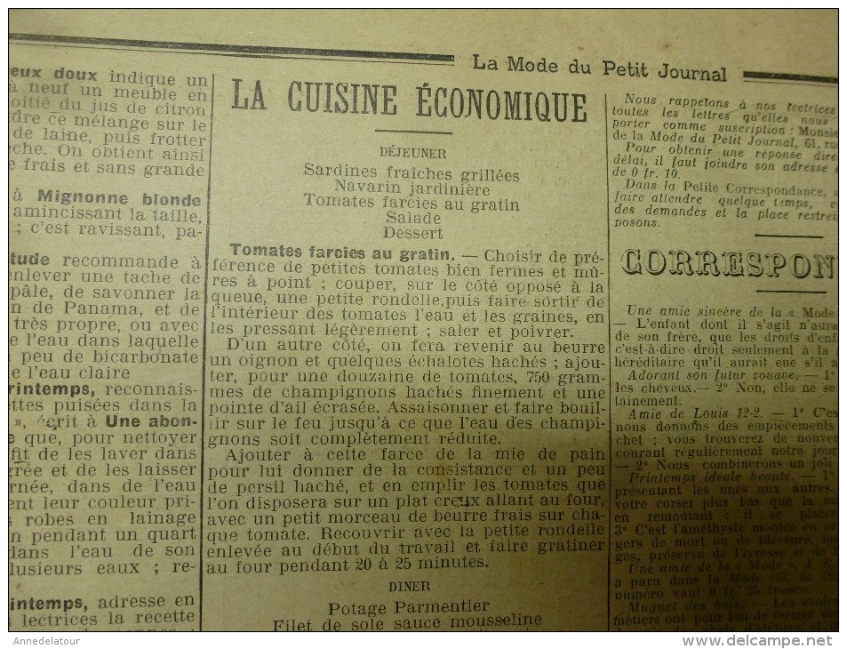 1906 La MODE du Petit Journal TOILETTES de PROMENADE pour JEUNE FILLE et JEUNE FEMME,grav couleurs  1ere page