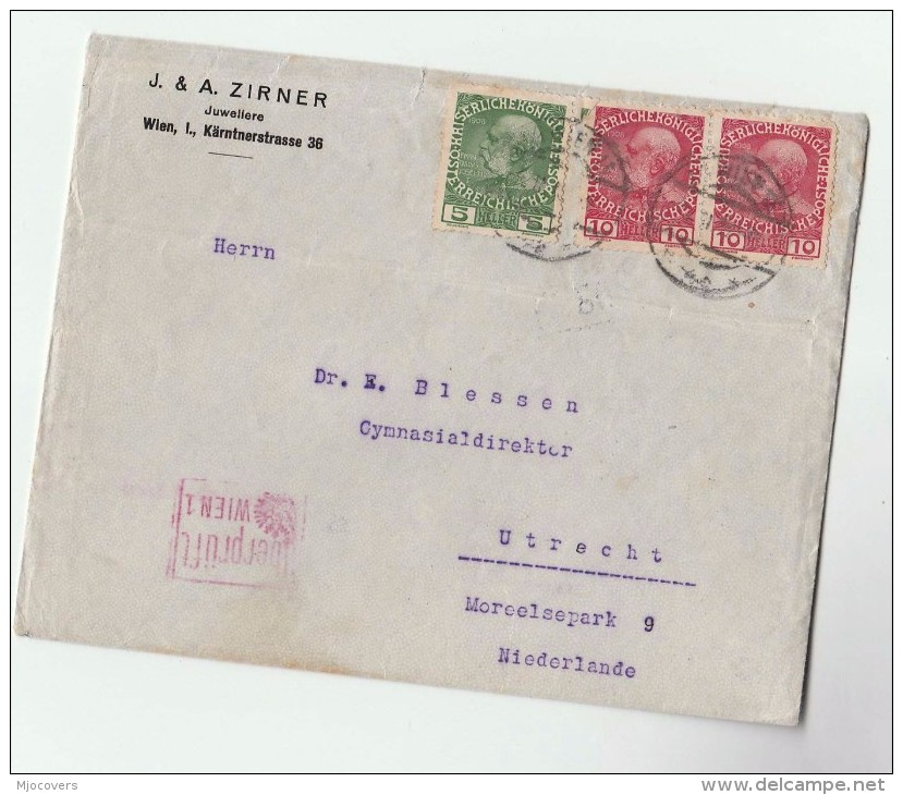 1915 AUSTRIA Stamps COVER Uberpruft Wien CENSOR To NETHERLANDS Censored - Covers & Documents