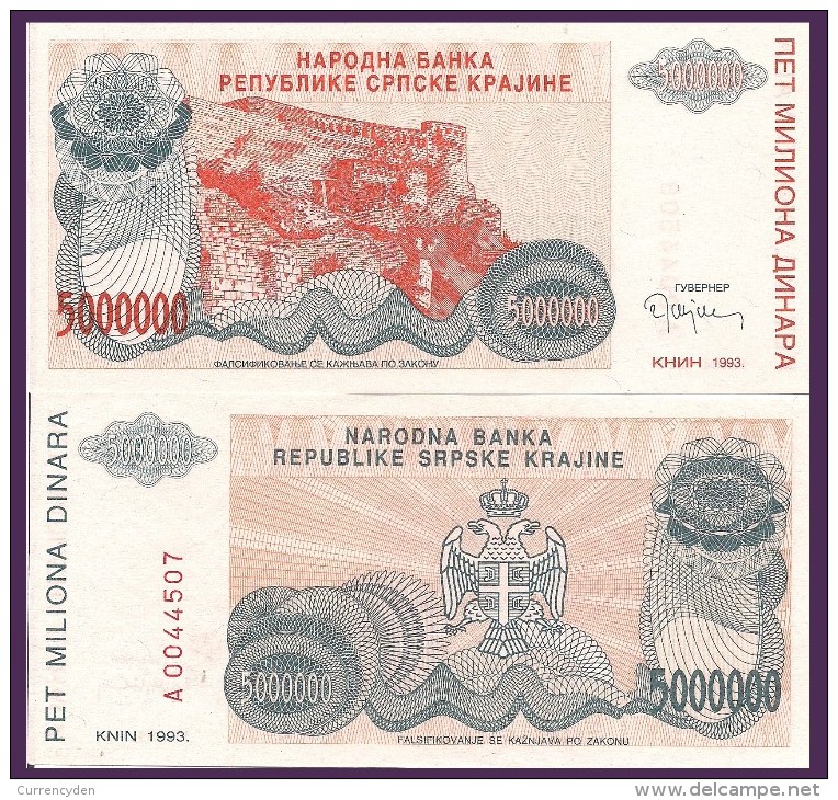 Croatia P R24a, 50,000 Dinar, Fortress, 1993 $3CV! - Croatia