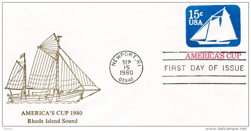 USA- Postal Stationery- "America's Cup Yacht Races: Rhode Island Sound" Issue [Newport 15.9.1980 First Day Of Issue Pmk] - 1961-80