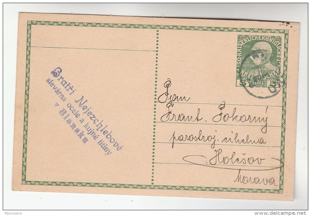 1912 Blansku Czech  AUSTRIA  Postal STATIONERY CARD Stamps Cover Blansko - Other & Unclassified
