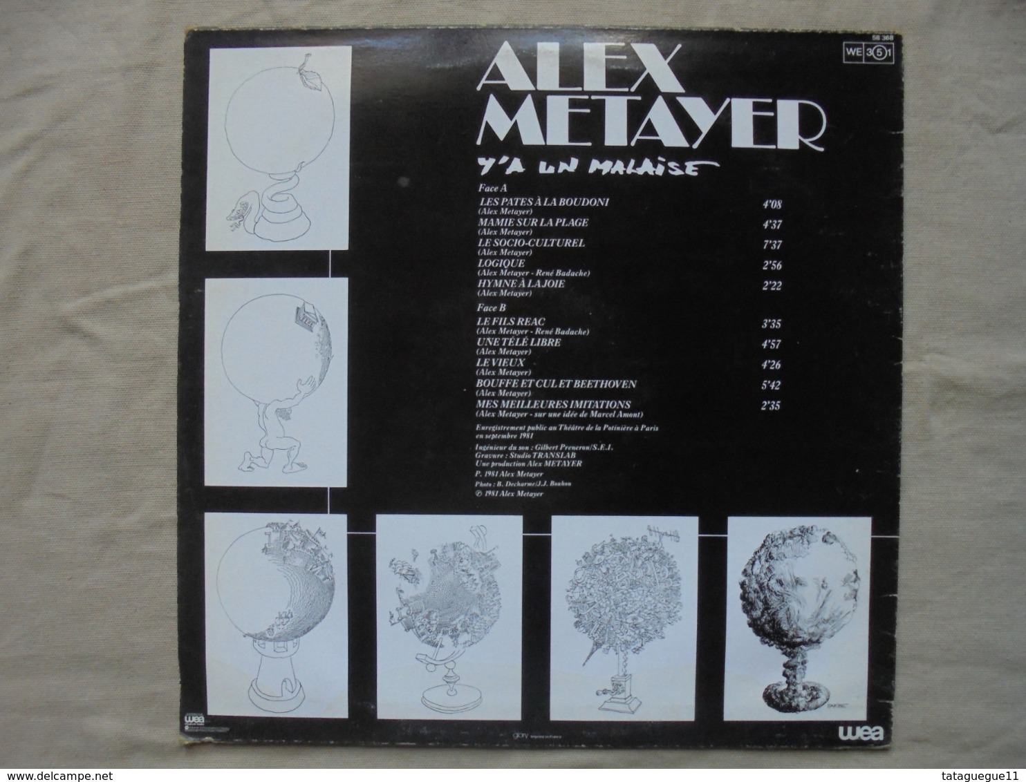 Disque Vinyle 33 T ALEX METAYER "Y'a Un Malaise" 1981 - Humour, Cabaret