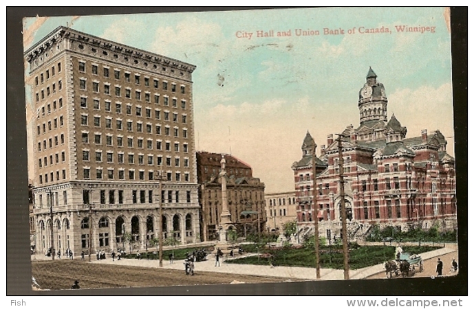 Canada & Bilhete Postal, City Hall,  Winnipeg Manitoba, Norfolk England 1908 (1) - Lettres & Documents