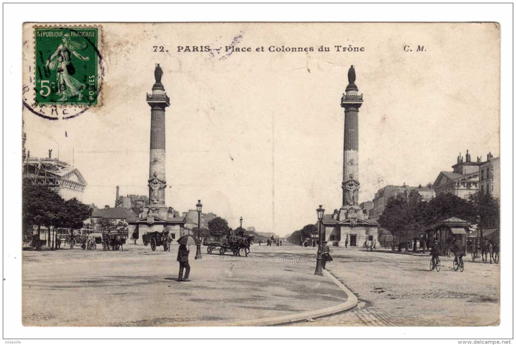 Cpa Paris (75) Place Et Colonne Du Trone (attelage ,animation) - Cpa75 - 1908 - Arrondissement: 12