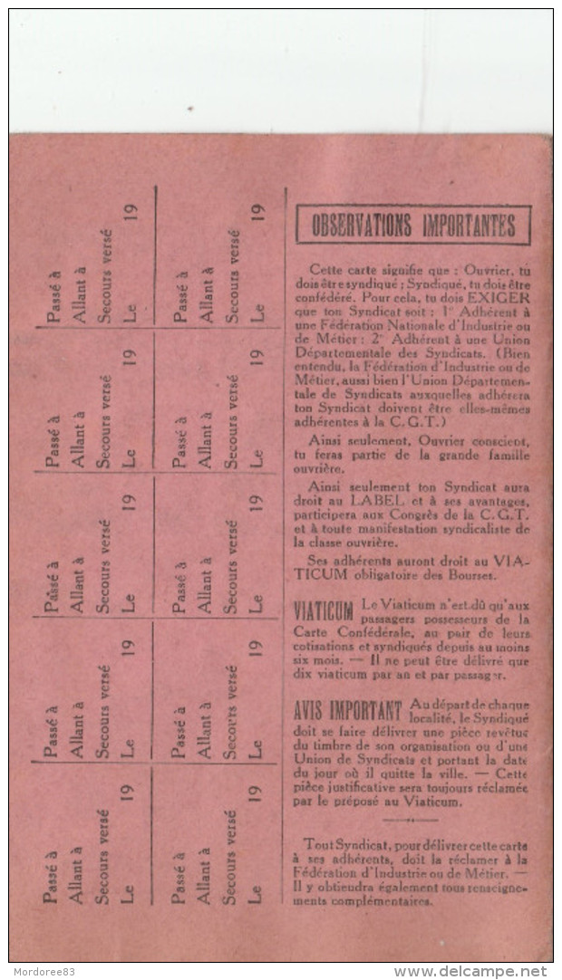 CARTE CONFEDERALE CGT 1936 FEDERATION DE L AIR GUERRE ET MARINE TOULOUSE                      TDA109 - Other & Unclassified