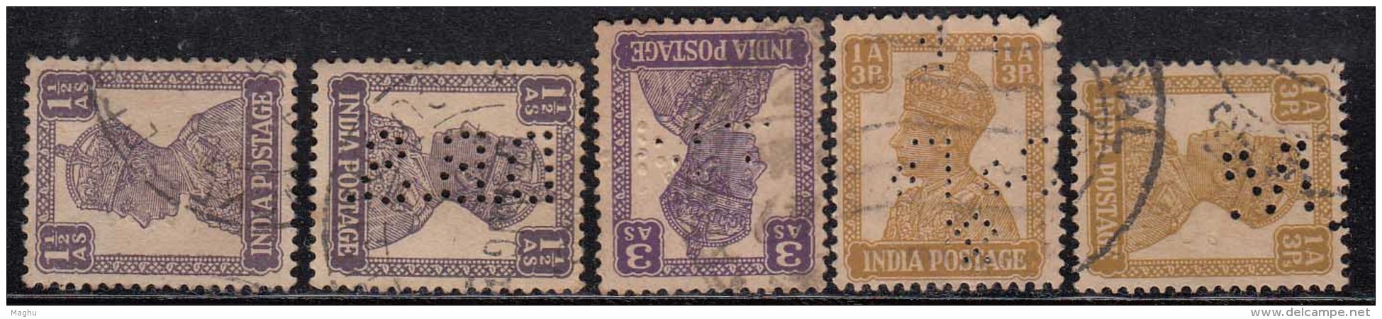 5 Perfins, Perfin, British India Used  KG VI Series - Perfins