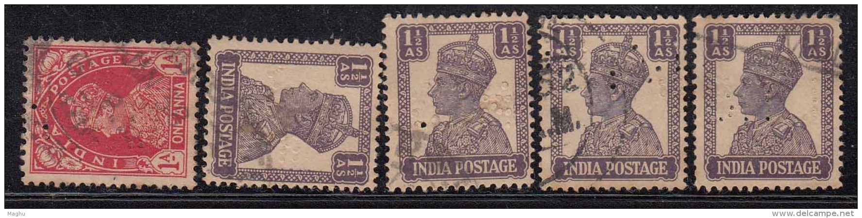 5 Perfins, Perfin, British India Used  KG VI Series - Perfins