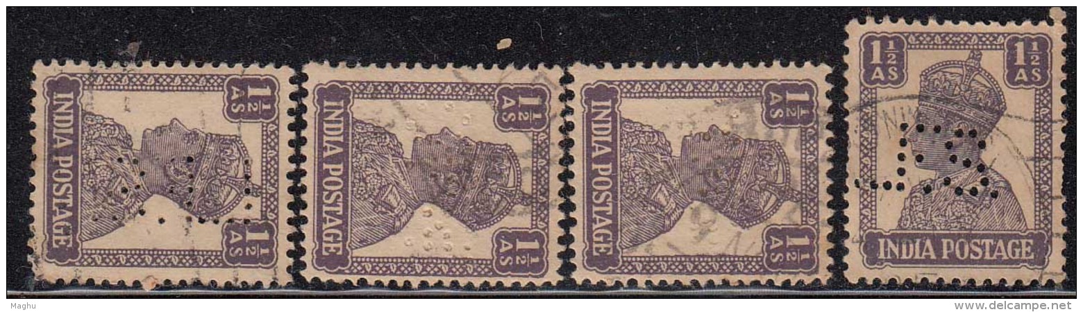 4 Perfins, Perfin, British India Used  KG VI Series - Perforiert/Gezähnt