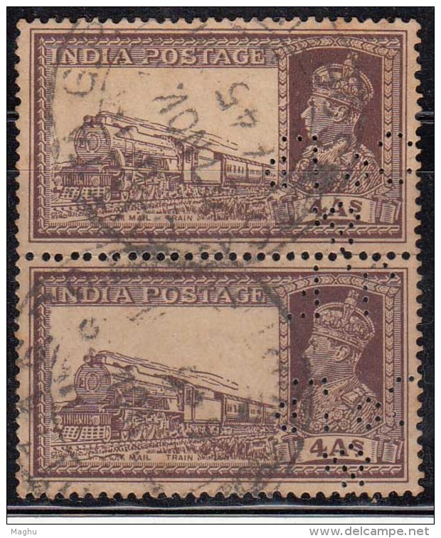 Perfin Pair, Perfins, Mail Train, Railway, Transport,  British India Used  KG VI Series 1937 - Perfins