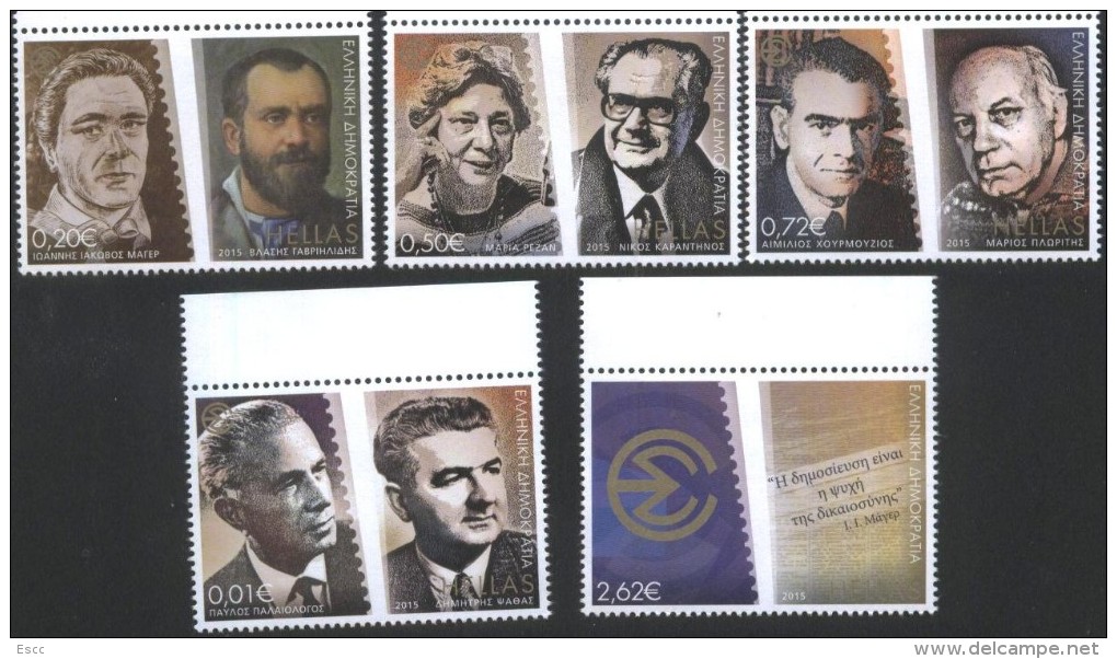 Mint Stamps 100 Years Union Of Journalists In Athens 2015  From Greece - Ongebruikt
