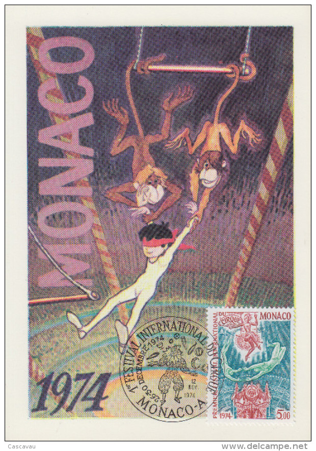 Carte Maximum  1er Jour  MONACO   FESTIVAL  INTERNATIONAL  Du  CIRQUE    1974 - Circo