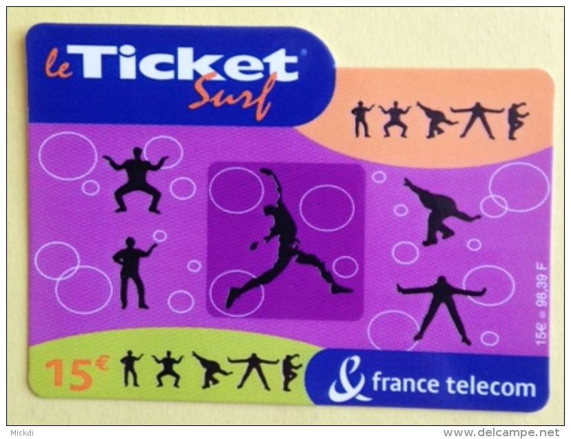 TICKET SURF FRANCE TELECOM - NON GRATTE - 2002 - 2 SCANS - Surf