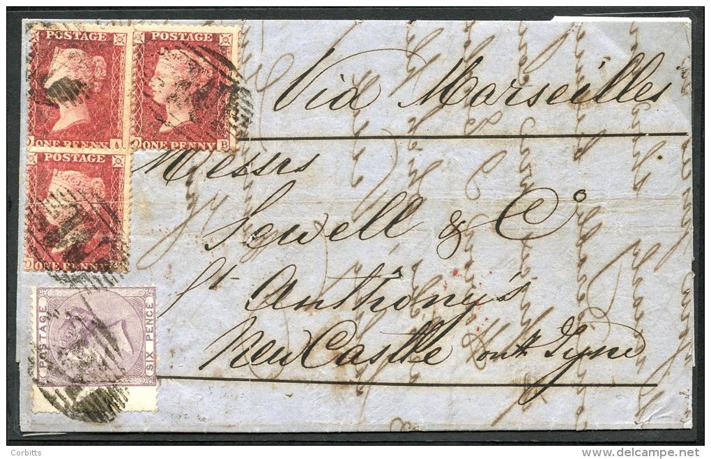 MALTA 1858 Dec 4th Cover From Malta To Newcastle Upon Tyne, Franked 1d Stars (3) &amp; 6d Deep Lilac (SG.69), All Tied B - Autres & Non Classés