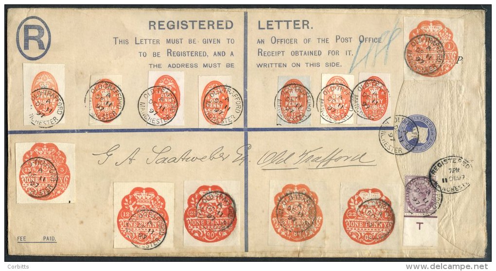 1897 2d Reg Stationery Large Envelope Uprated With A Control Single 'T' 1d Lilac &amp; 1d Orange Embossed Revenue Stamps - Autres & Non Classés