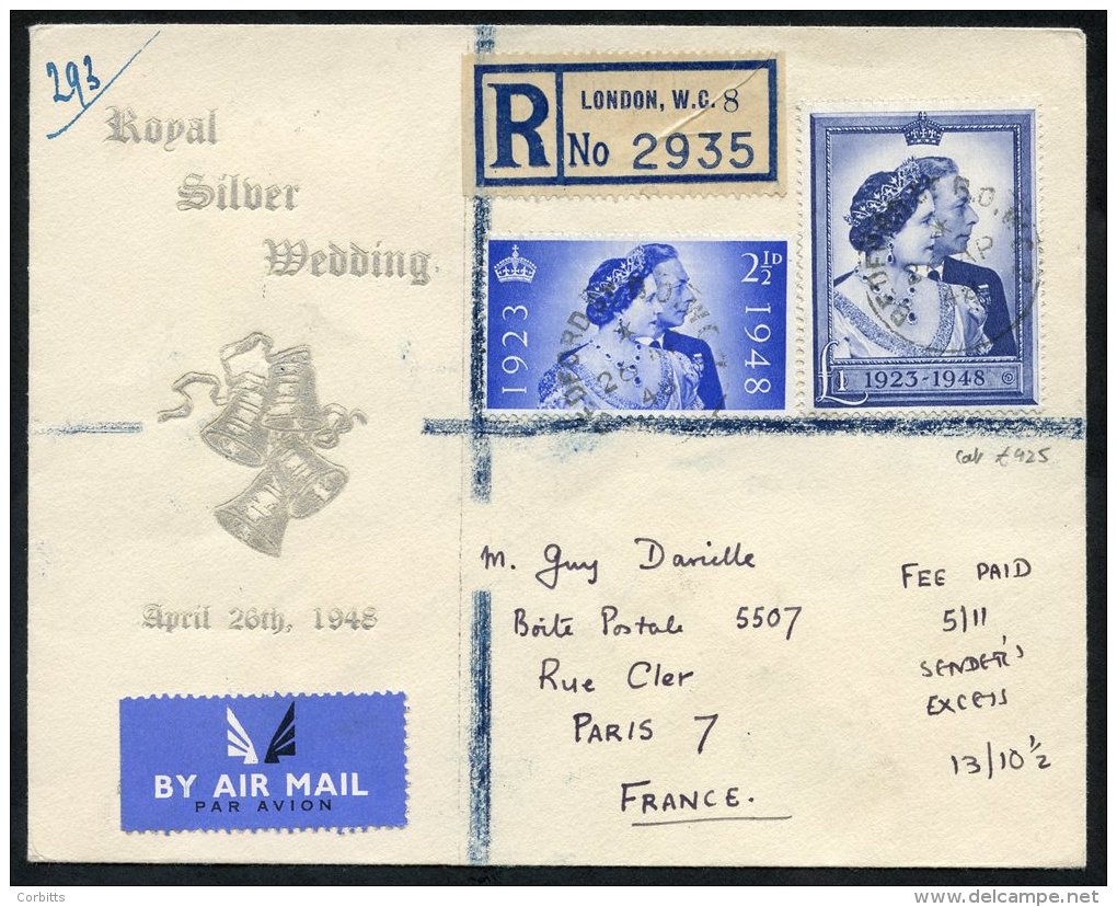 1948 Silver Wedding Set Together On An Illustrated Registered FDC Airmail To Paris. (1) - Autres & Non Classés