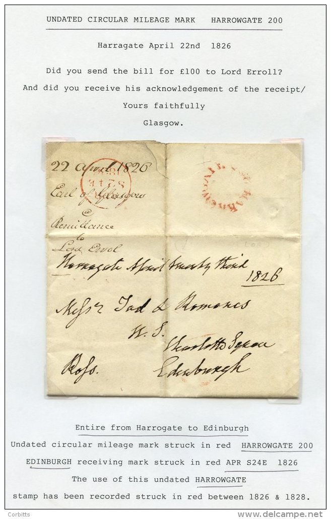 YORKSHIRE (HARROGATE) 1826-1890's Range Of 24 Covers/cards/ephemera Written Up On Leaves Incl. 1826 Undated Red Circular - Autres & Non Classés