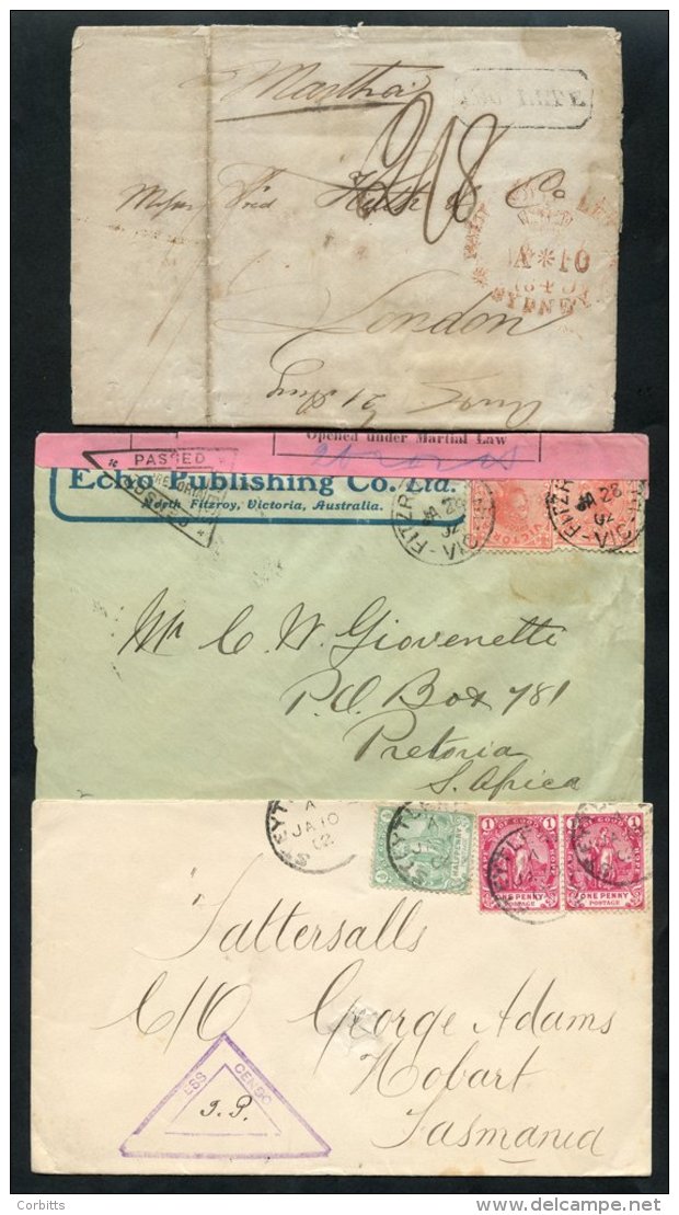 POSTAL HISTORY Collection On Leaves Incl. 1843 Ship Letter Sydney El To London, 1855 EL With Australia/Packet H/stamp To - Autres & Non Classés