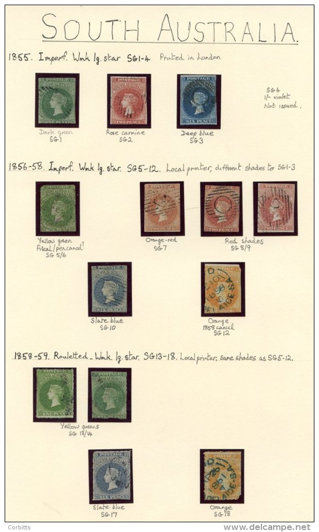 COLLECTION On Leaves 1855 1d, 2d, 6d Fair Used Singles, 1856-58 1d, 2d (3), 6d, 1s, 1858-59 1d (2), 6d, 1s, 1860-69 Many - Autres & Non Classés