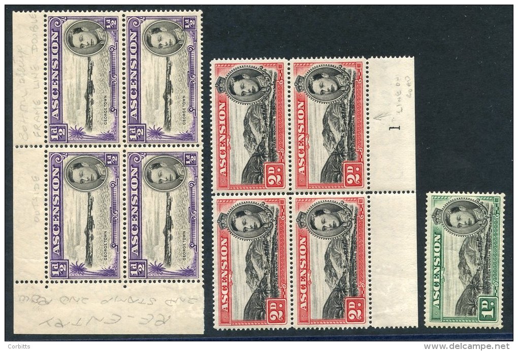 1938 &frac12;d Black &amp; Violet P.13&frac12; Top Left Corner Block Of Four Showing Re-entry On Stamp 2/2 UM, 2d Black - Autres & Non Classés