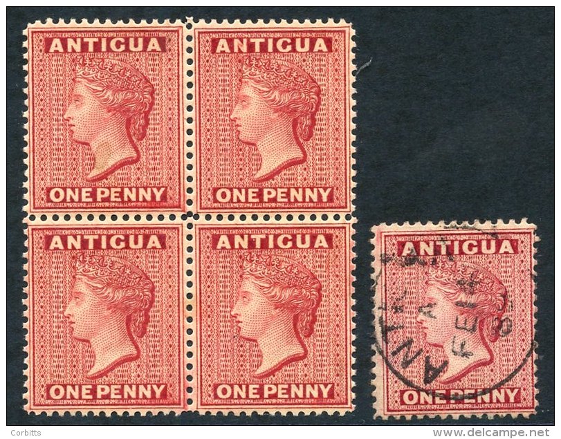 1884-87 CCA 1d Rose, Fine M Block Of Four, Upper Left Stamp Has Small Stain On Queen's Neck (SG.26), 1d Carmine Red (SG. - Autres & Non Classés