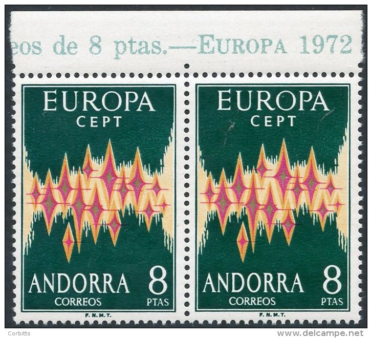 SPANISH 1972 8p Europa Top Marginal UM Pair, SG.67. (2) Cat. &pound;450 - Sonstige & Ohne Zuordnung