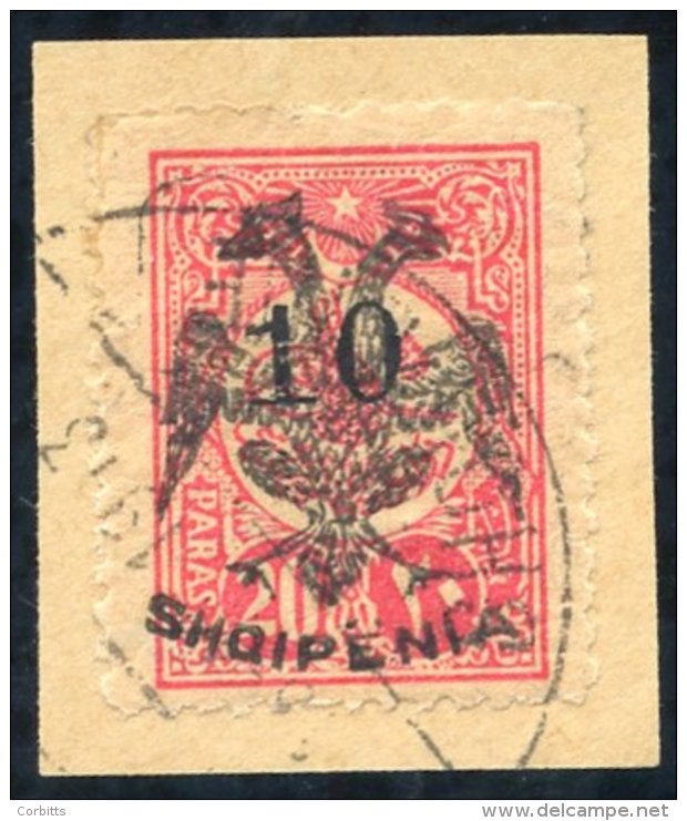 1913 10pa On 20pa Rose Carmine, VFU On Piece, Mi.16, Guy Du Vachat Cert. 2009. (1) Cat. 1200&euro; - Autres & Non Classés