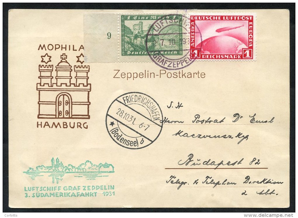 1931 3rd South America Flight Souvenir PPC For Mophila Posted On Board During The Return Flight, Franked 1m Green Rheins - Autres & Non Classés